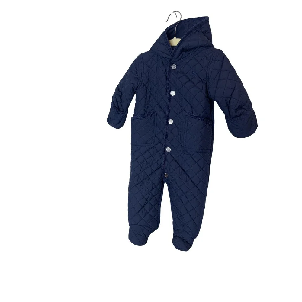 Ralph Lauren Snowsuit Baby Boys 3-6 Months Blue Quilted Hooded Footed Bunting